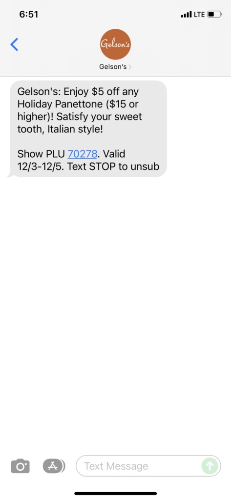 Gelson's Text Message Marketing Example - 12.03.2021