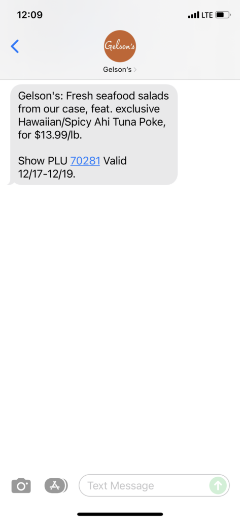 Gelson's Text Message Marketing Example - 12.17.2021