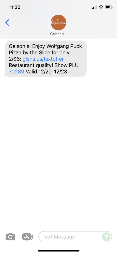 Gelson's Text Message Marketing Example - 12.20.2021