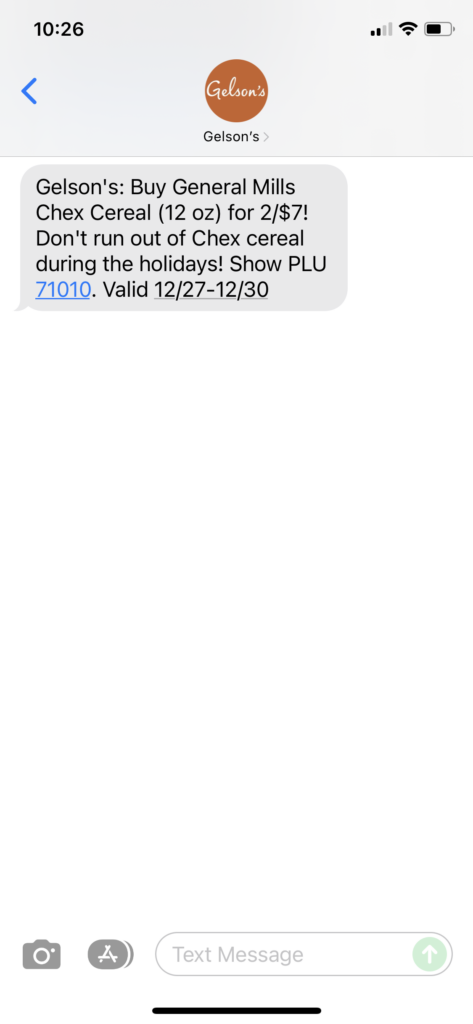 Gelson's Text Message Marketing Example - 12.27.2021
