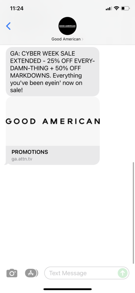 Good American Text Message Marketing Example - 12.01.2021