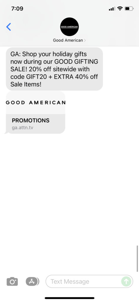 Good American Text Message Marketing Example - 12.10.2021