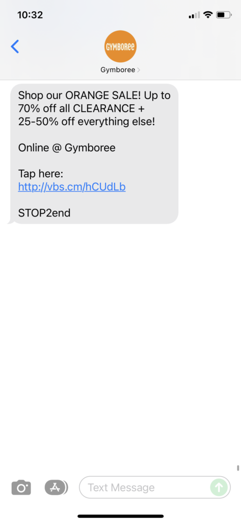 Gymboree Text Message Marketing Example - 12.26.2021