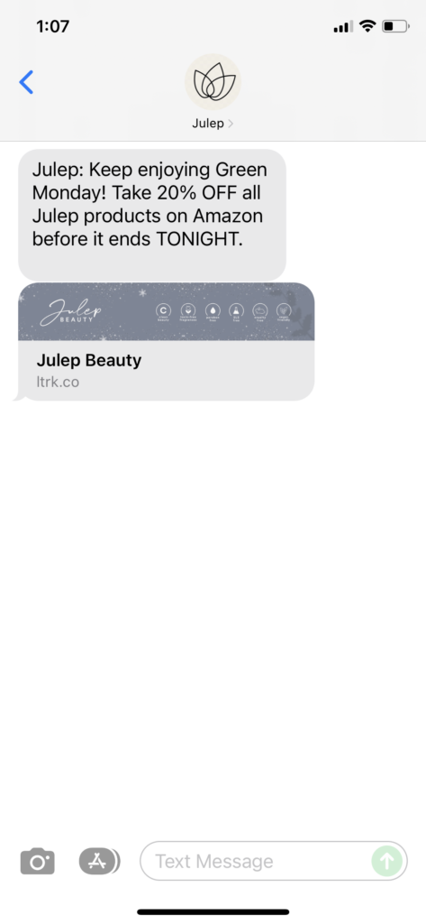 Julep Text Message Marketing Example - 12.14.2021