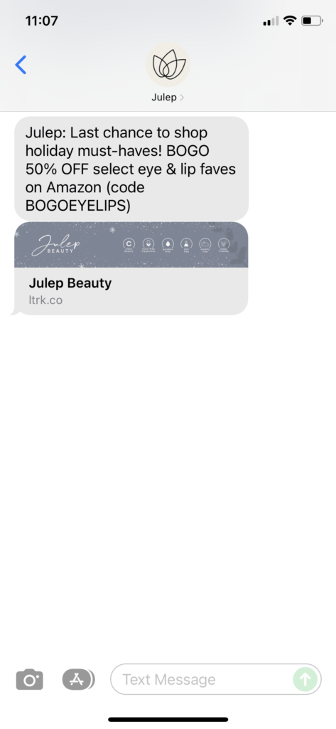 Julep Text Message Marketing Example - 12.23.2021
