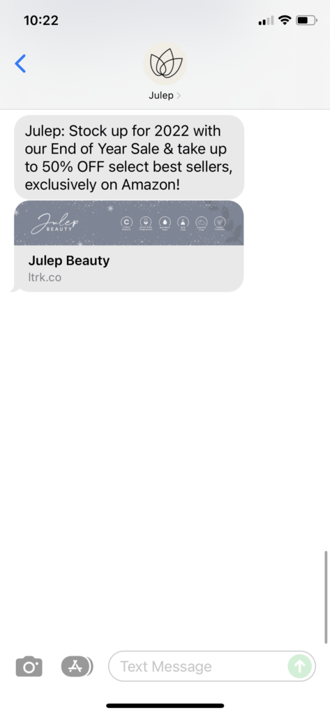 Julep Text Message Marketing Example - 12.27.2021