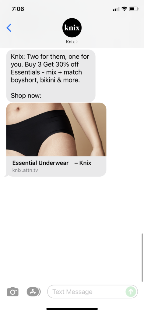Knix Text Message Marketing Example - 12.10.2021