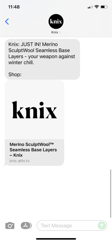 Knix Text Message Marketing Example - 12.17.2021