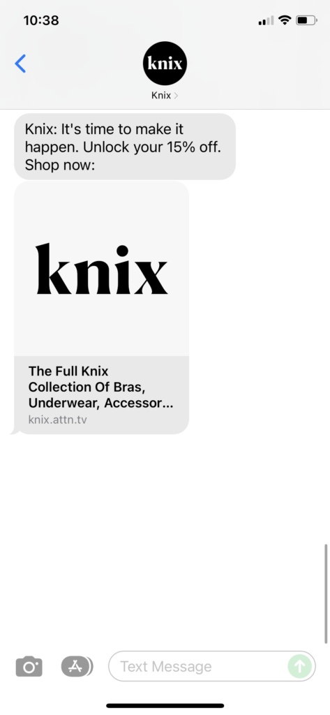 Knix Text Message Marketing Example - 12.26.2021