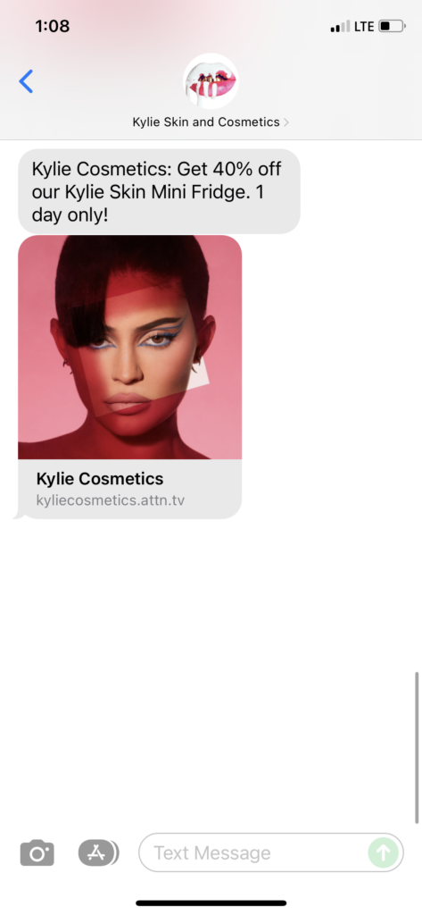 Kylie Skin & Cosmetics Text Message Marketing Example - 12.09.2021