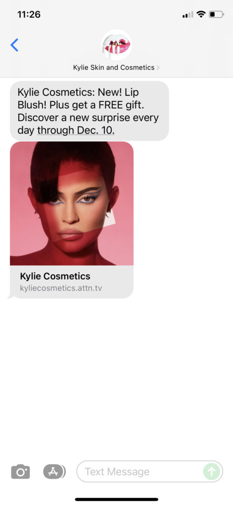 Kylie Skin and Cosmetics Text Message Marketing Example - 12.01.2021