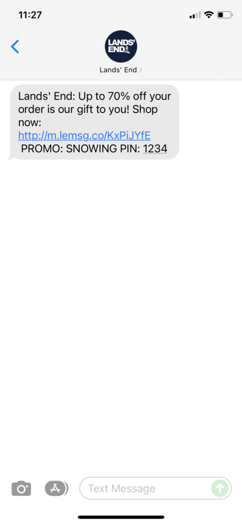 Lands' End Text Message Marketing Example - 12.01.2021