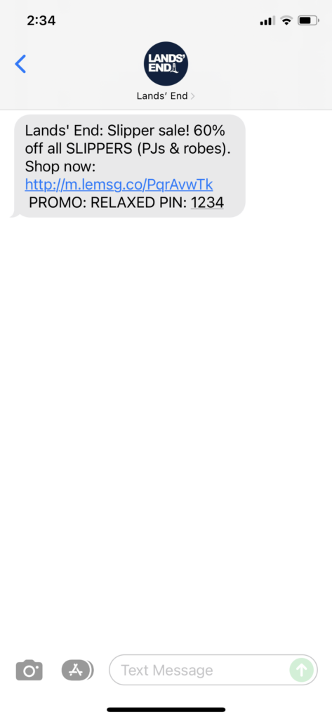 Lands' End Text Message Marketing Example - 12.06.2021