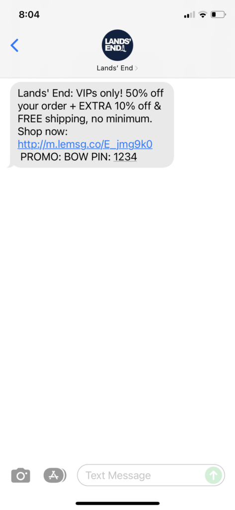 Lands' End Text Message Marketing Example - 12.09.2021