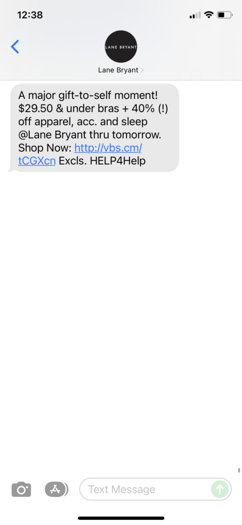 Lane Bryant Text Message Marketing Example - 12.15.2021