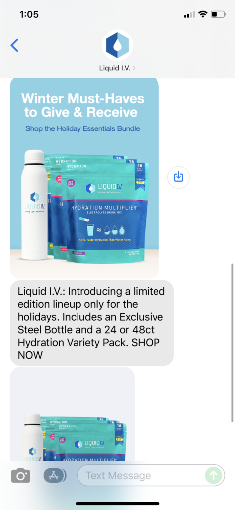 Liquid IV Text Message Marketing Example - 12.14.2021