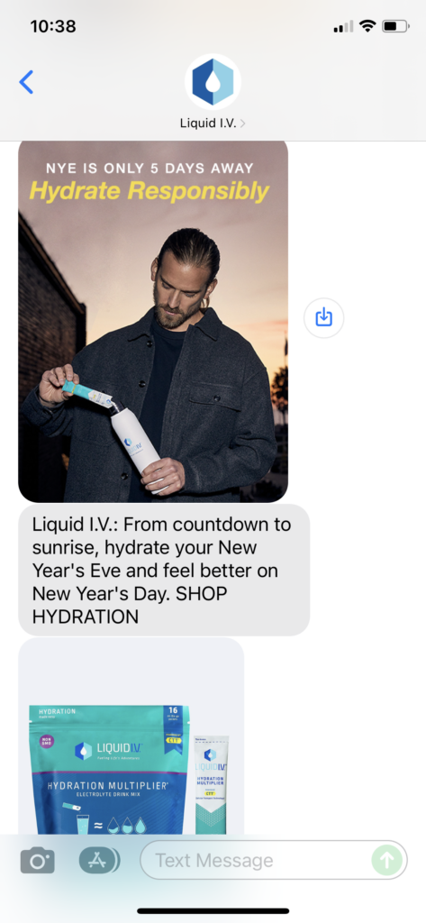 Liquid IV Text Message Marketing Example - 12.26.2021