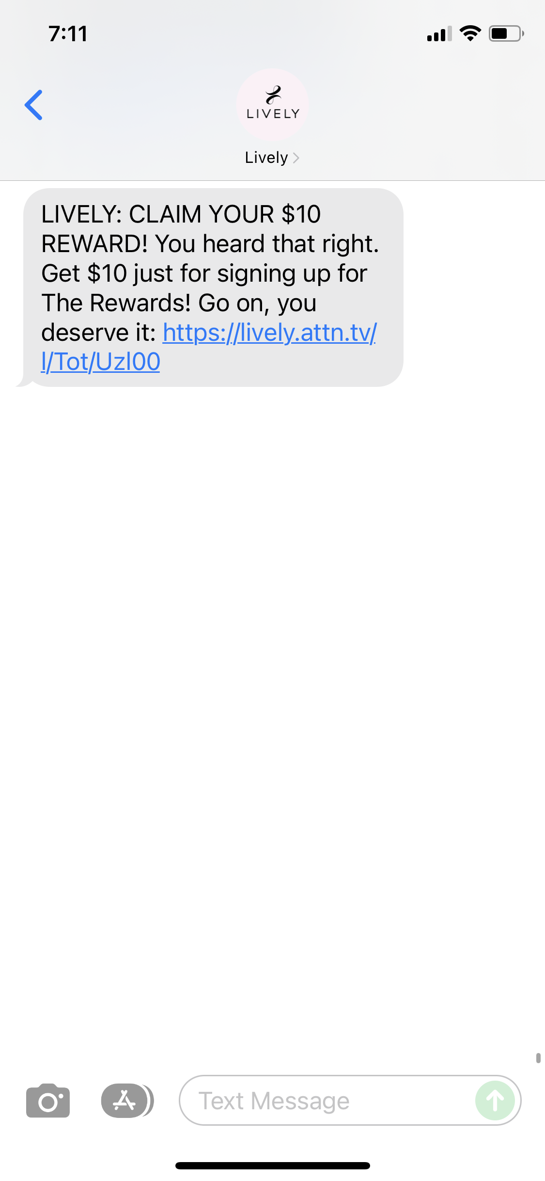 Lively Text Message Marketing Example – 12.10.2021 | SMS Archives