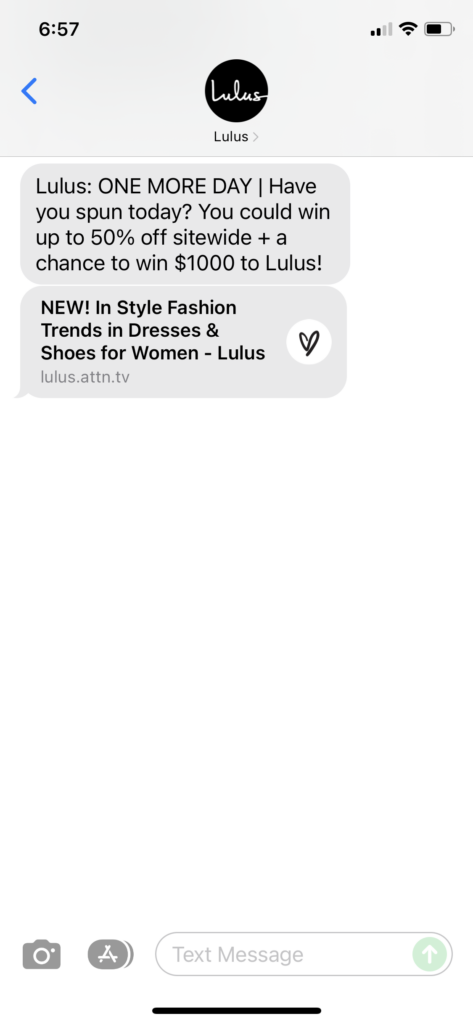 Lulus Text Message Marketing Example - 12.11.2021