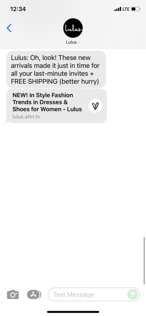 Lulus Text Message Marketing Example - 12.15.2021