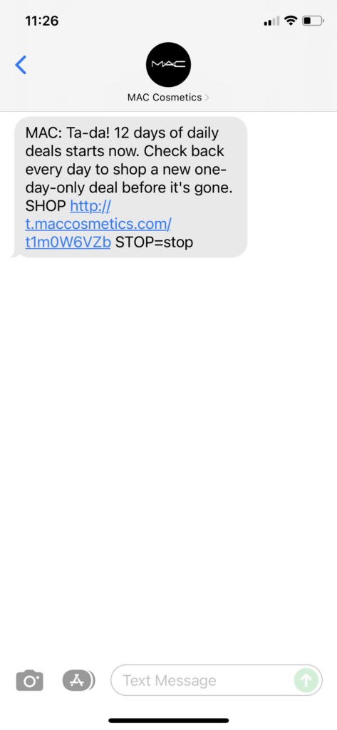 MAC Cosmetics Text Message Marketing Example - 12.01.2021