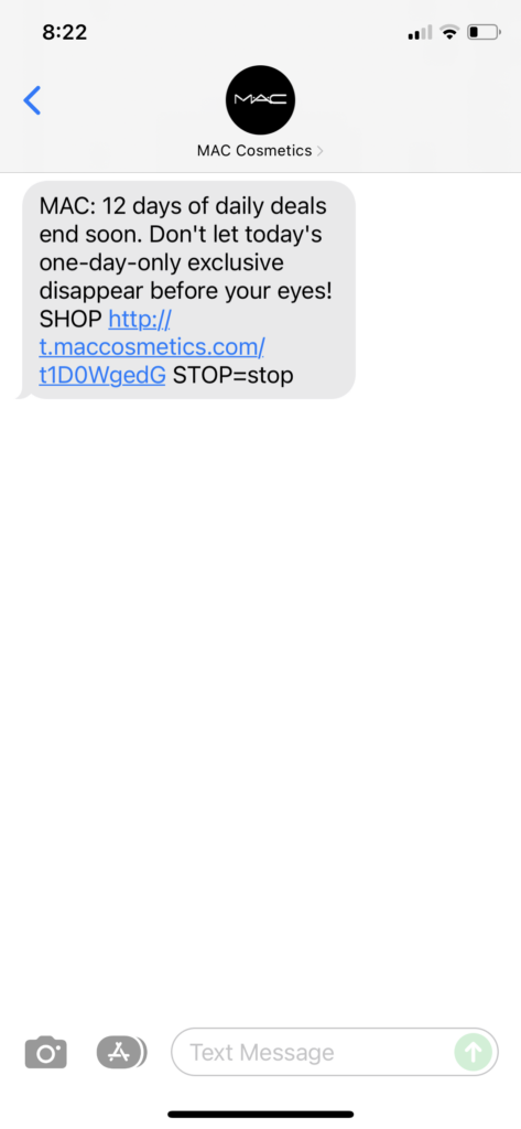 MAC Cosmetics Text Message Marketing Example - 12.08.2021