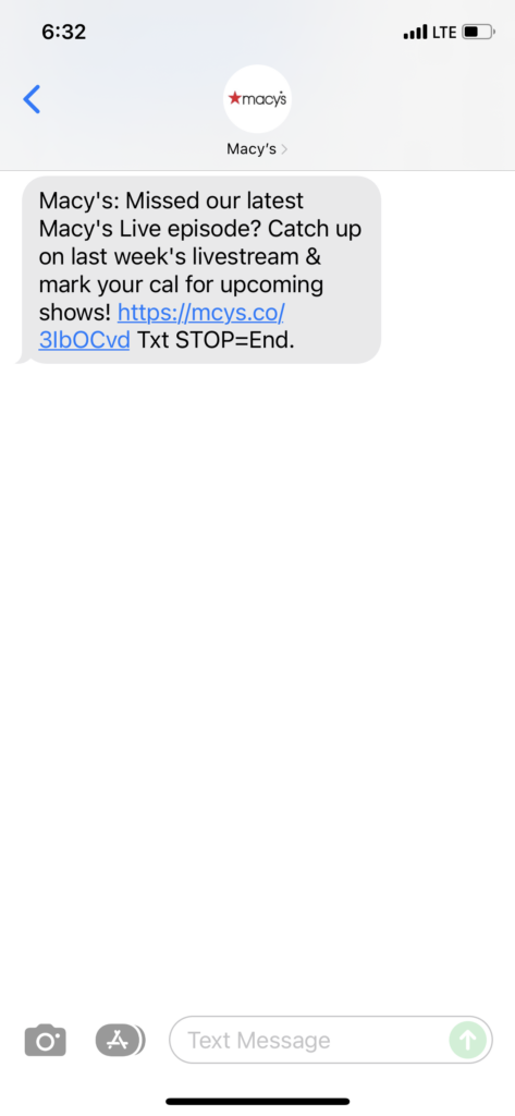 Macy's Text Message Marketing Example - 12.04.2021