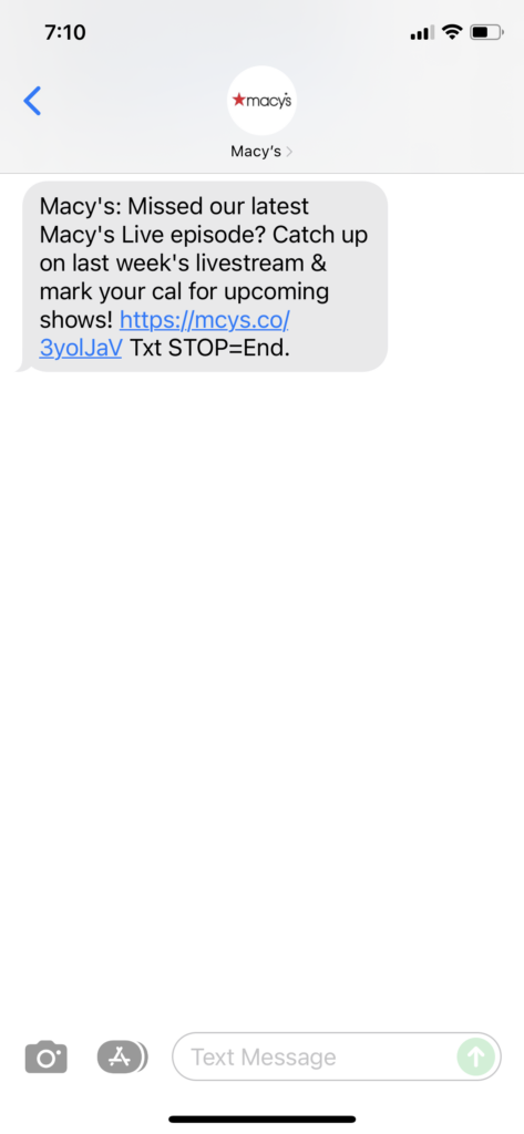 Macy's Text Message Marketing Example - 12.10.2021