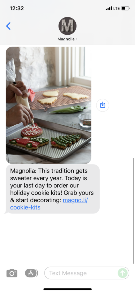 Magnolia Text Message Marketing Example - 12.15.2021