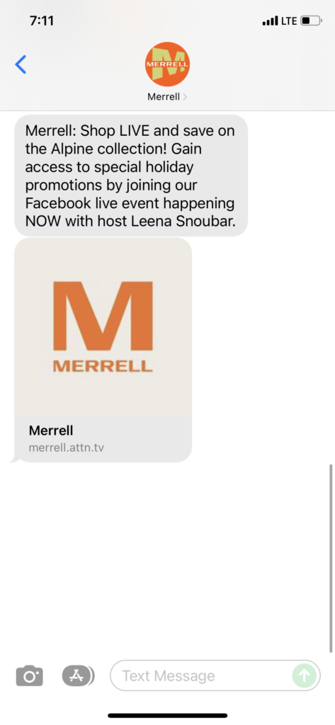 Merrell Text Message Marketing Example - 12.01.2021