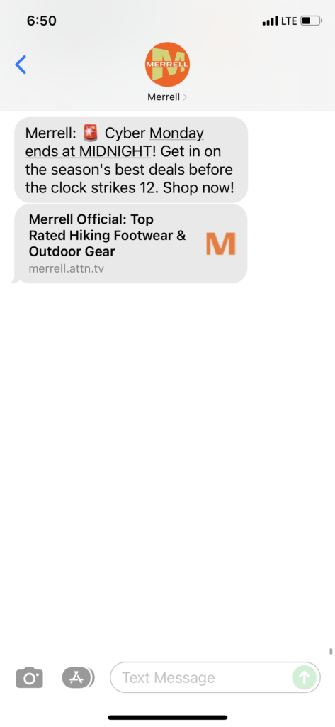 Merrell Text Message Marketing Example - 12.03.2021