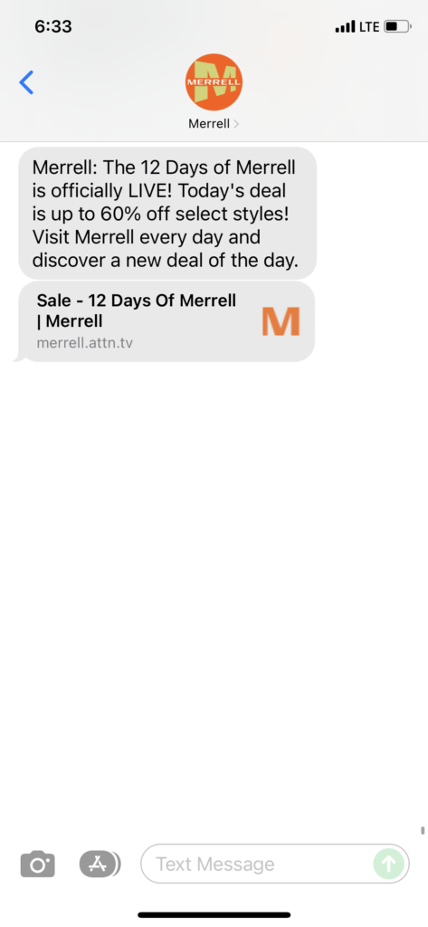 Merrell Text Message Marketing Example - 12.04.2021