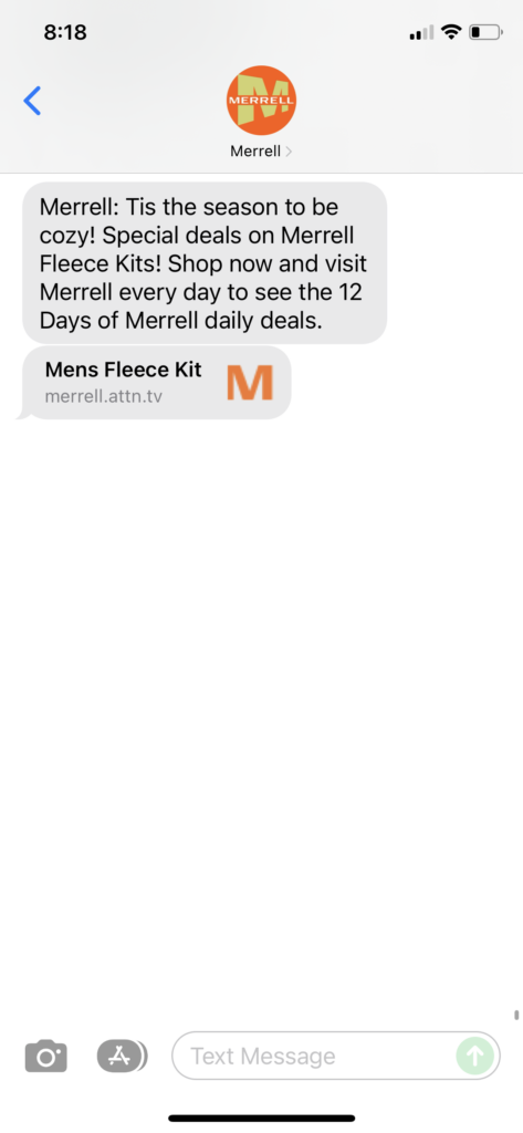 Merrell Text Message Marketing Example - 12.08.2021