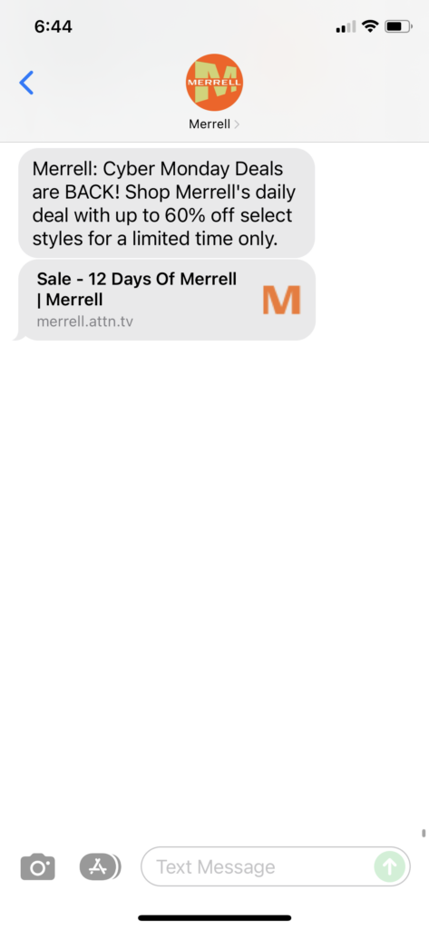 Merrell Text Message Marketing Example - 12.12.2021