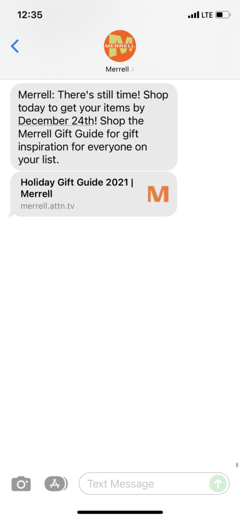 Merrell Text Message Marketing Example - 12.15.2021
