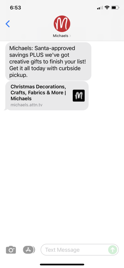Michaels Text Message Marketing Example - 12.11.2021
