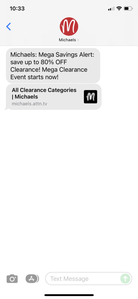 Michaels Text Message Marketing Example - 12.26.2021