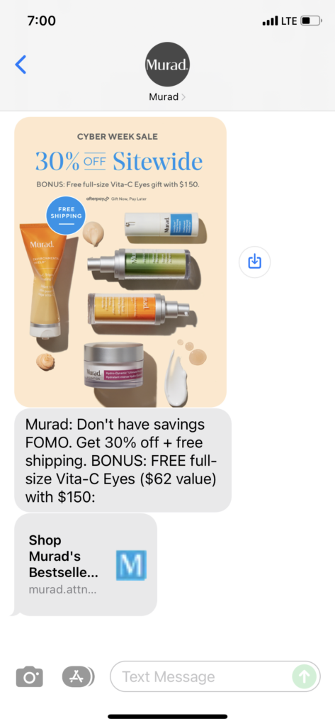 Murad Text Message Marketing Example - 12.02.2021