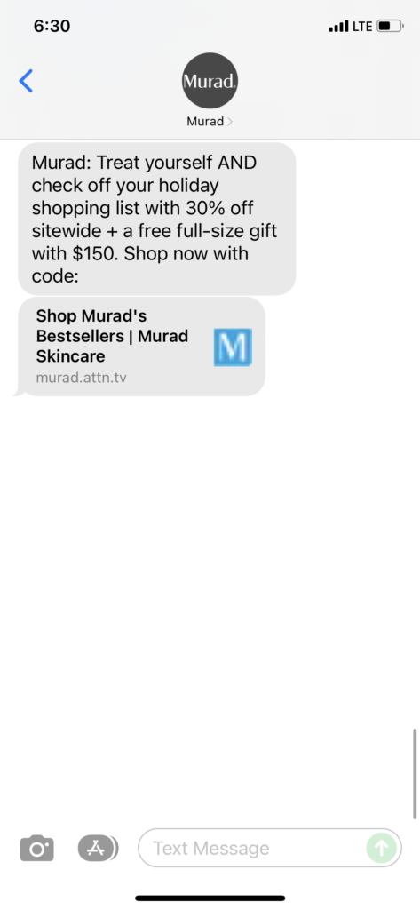 Murad Text Message Marketing Example - 12.04.2021