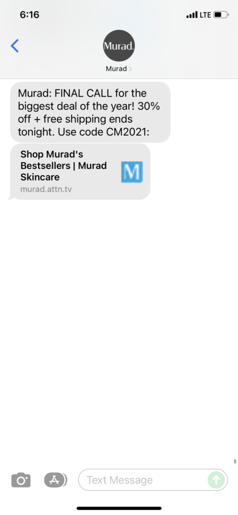 Murad Text Message Marketing Example - 12.05.2021