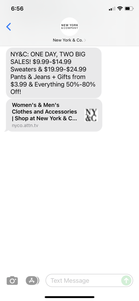 New York & Co Text Message Marketing Example - 12.11.2021