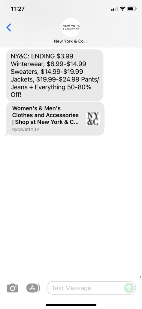New York & Co Text Message Marketing Example - 12.19.2021