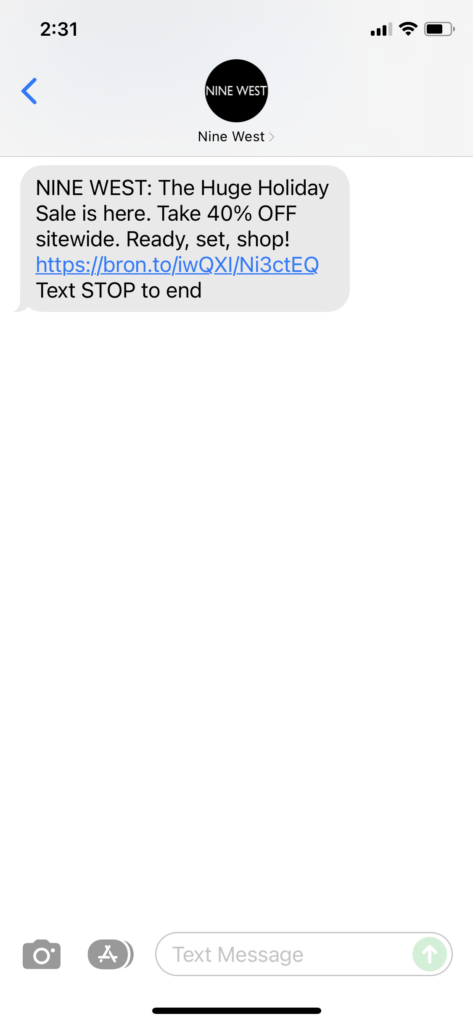 Nine West Text Message Marketing Example - 12.06.2021