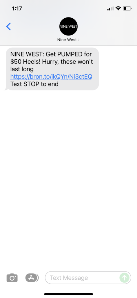 Nine West Text Message Marketing Example - 12.14.2021