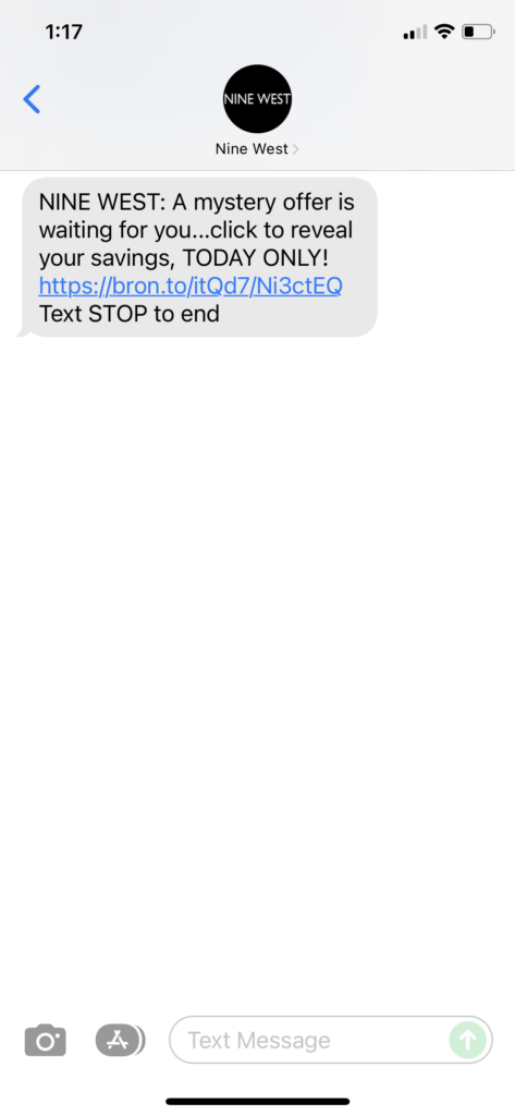 Nine West Text Message Marketing Example - 12.20.2021