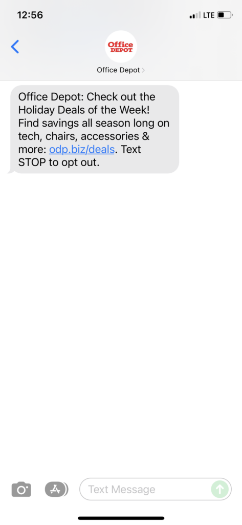 Office Depot Text Message Marketing Example - 12.09.2021