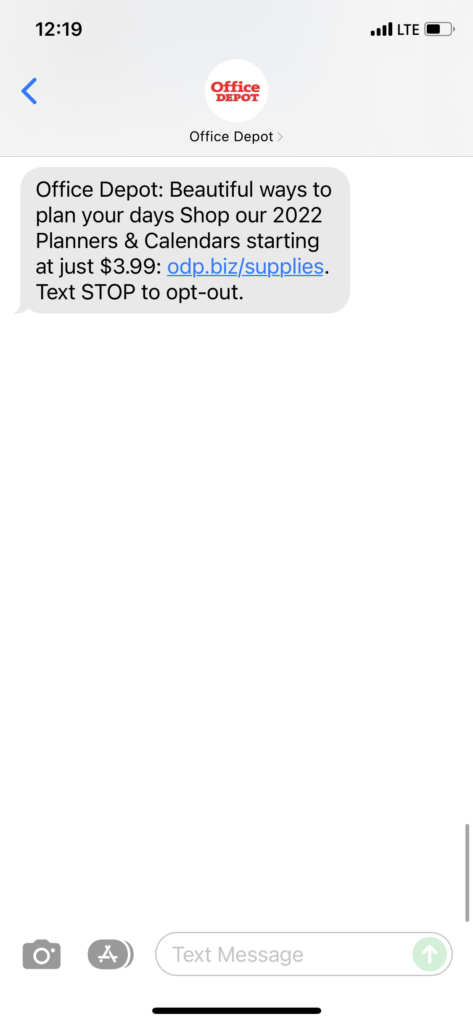 Office Depot Text Message Marketing Example - 12.16.2021