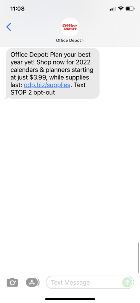 Office Depot Text Message Marketing Example - 12.23.2021