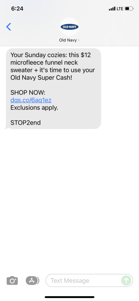 Old Navy Text Message Marketing Example - 12.05.2021