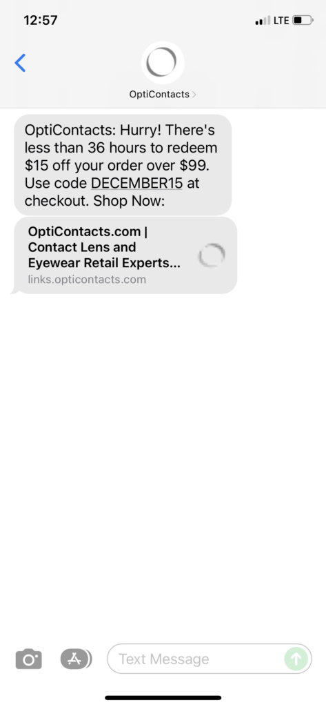 OptiContacts Text Message Marketing Example - 12.09.2021